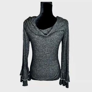 Bell Sleeve Ribbed Cowl Neck Sweater